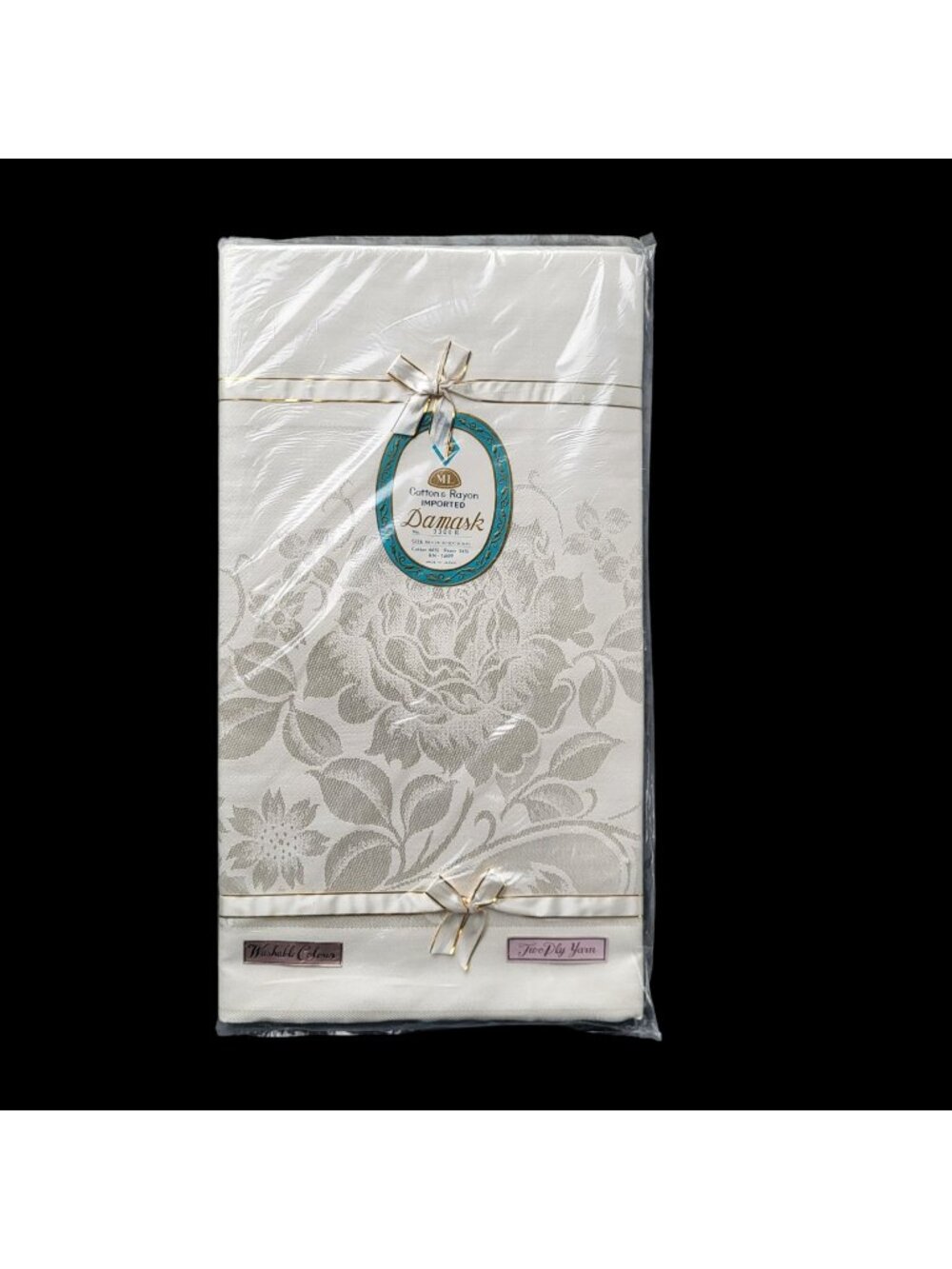 Vtg ML Damask Tablecloth Cream Ivory Rose Floral Pattern Cotton/Rayon 56x76 in